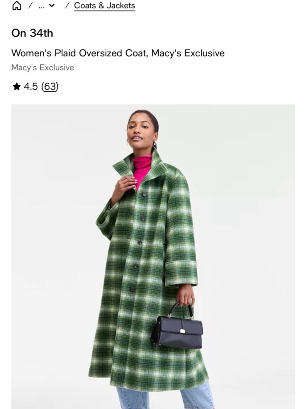 On 34th Green Plaid Oversized Long Wool Coat
